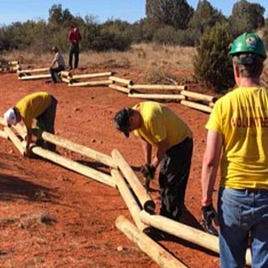 Friends of the Forest volunteers building a trail fence